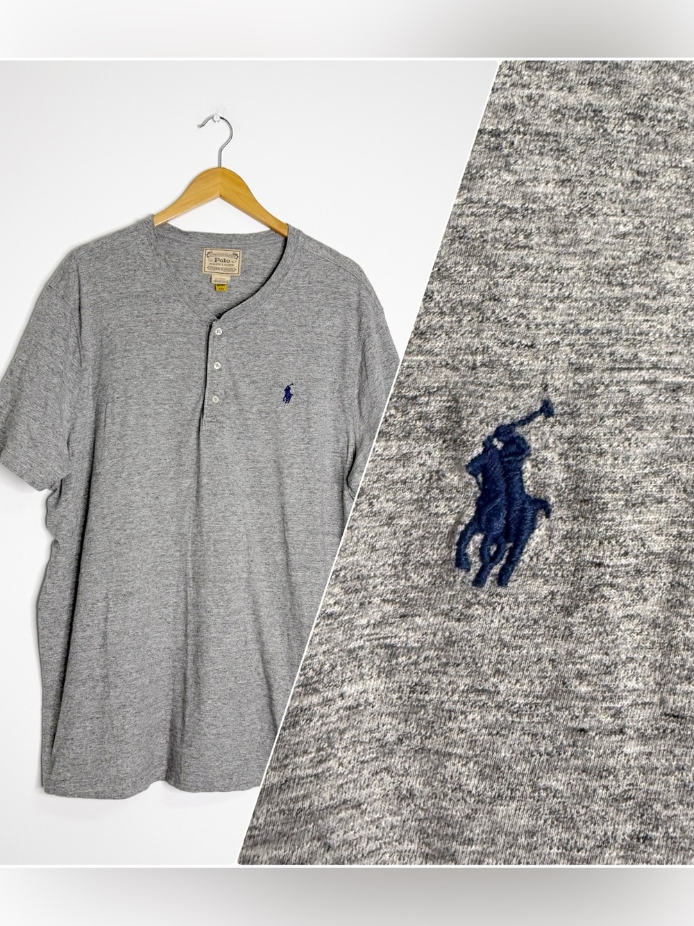 Polo Ralph Lauren Men’s XXL Gray Henley Shirt Short Sleeve Cotton Pony Logo